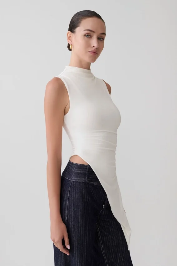 Suong High Neck Gathered Top – White Suong High Neck Gathered Top – White