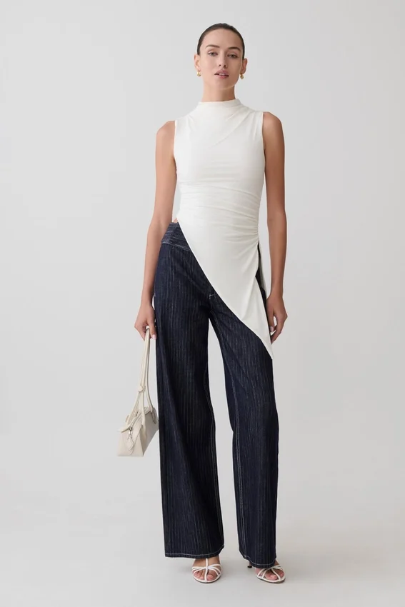 Suong High Neck Gathered Top – White Suong High Neck Gathered Top – White