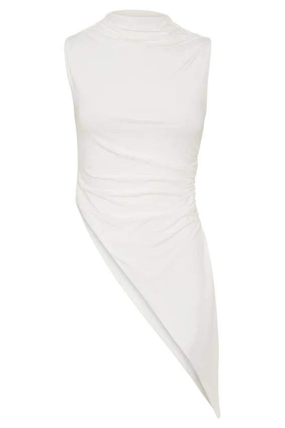 Suong High Neck Gathered Top – White Suong High Neck Gathered Top – White