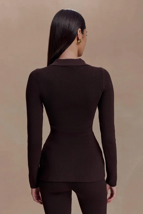Suzie Ribbed Long Sleeve Longline Top – Chocolate Suzie Ribbed Long Sleeve Longline Top – Chocolate