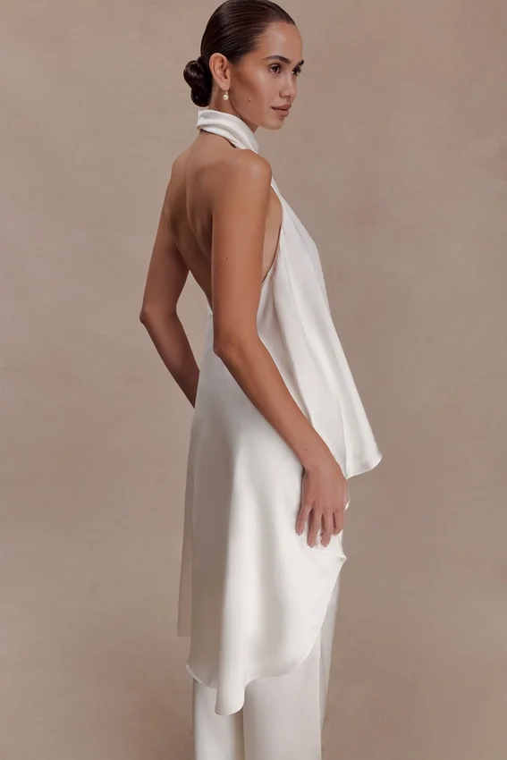 Sydney Asymmetrical Satin Halter Top – Ivory Sydney Asymmetrical Satin Halter Top – Ivory