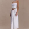 Talia Draped Linen Midi Skirt – White Talia Draped Linen Midi Skirt – White