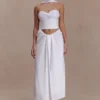 Talia Draped Linen Midi Skirt – White Talia Draped Linen Midi Skirt – White