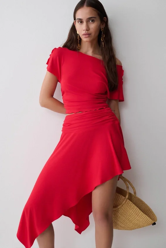 Talise Modal Hankie Midi Skirt – Red Talise Modal Hankie Midi Skirt – Red