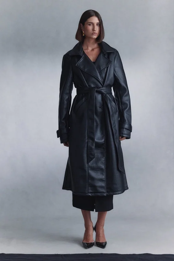 Tarah Faux Leather Trench Coat – Black Tarah Faux Leather Trench Coat – Black
