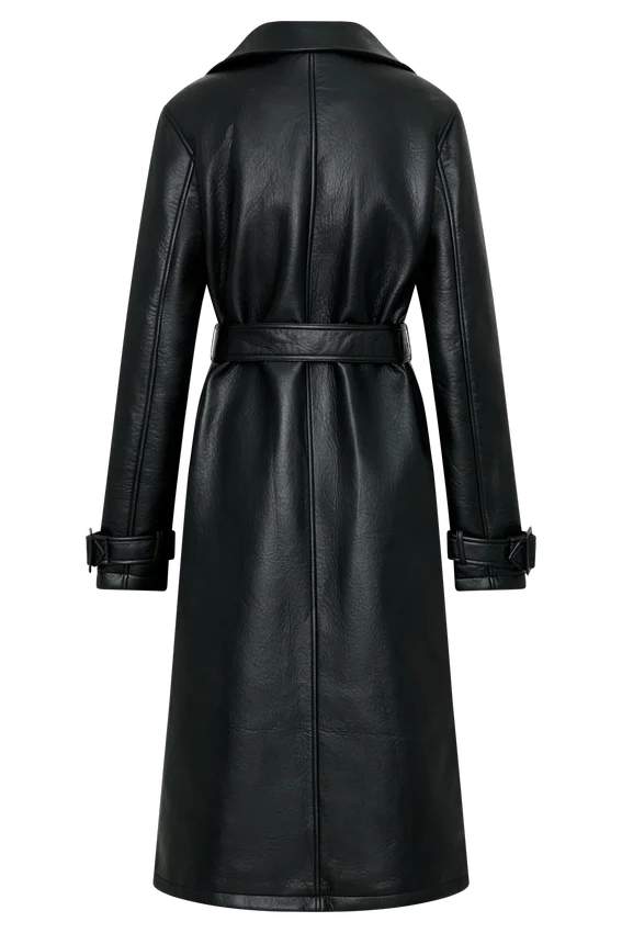 Tarah Faux Leather Trench Coat – Black Tarah Faux Leather Trench Coat – Black