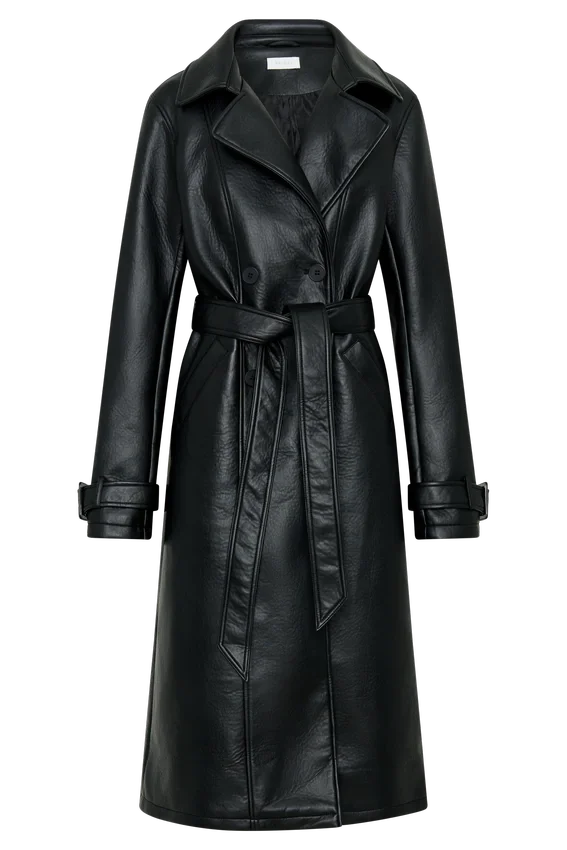 Tarah Faux Leather Trench Coat – Black Tarah Faux Leather Trench Coat – Black