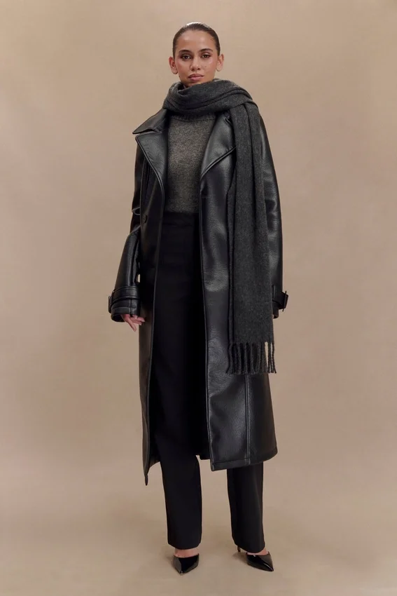 Tarah Faux Leather Trench Coat – Black Tarah Faux Leather Trench Coat – Black