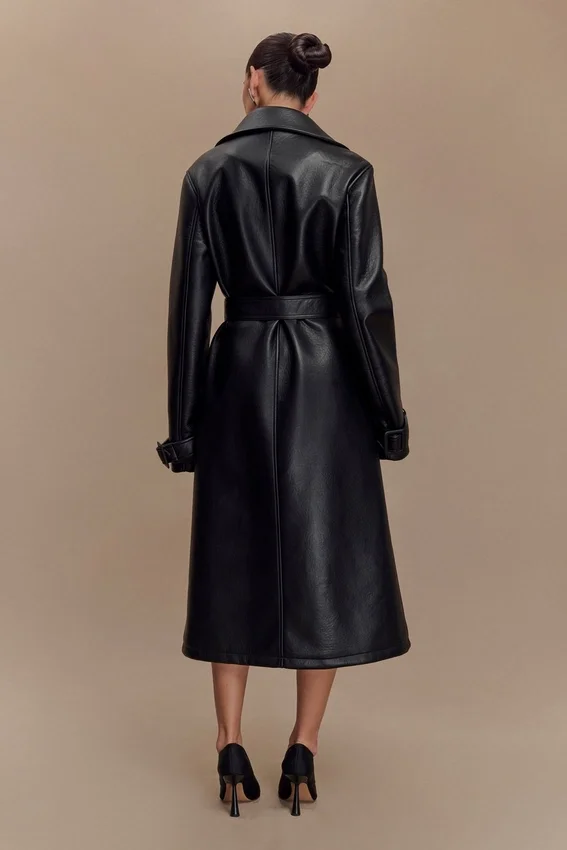 Tarah Faux Leather Trench Coat – Black Tarah Faux Leather Trench Coat – Black