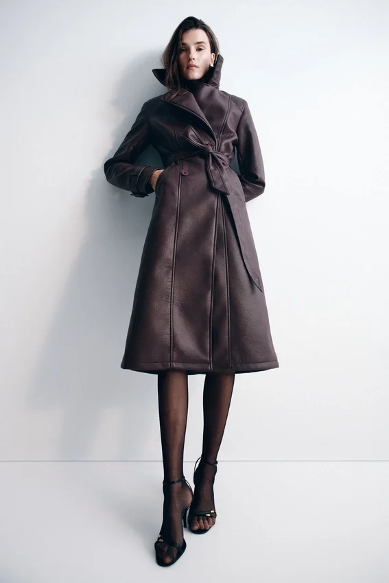 Tarah Faux Leather Trench Coat – Cacao Brown Tarah Faux Leather Trench Coat – Cacao Brown