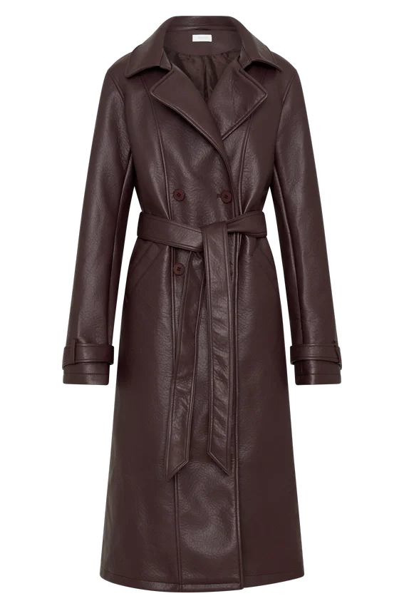 Tarah Faux Leather Trench Coat – Cacao Brown Tarah Faux Leather Trench Coat – Cacao Brown