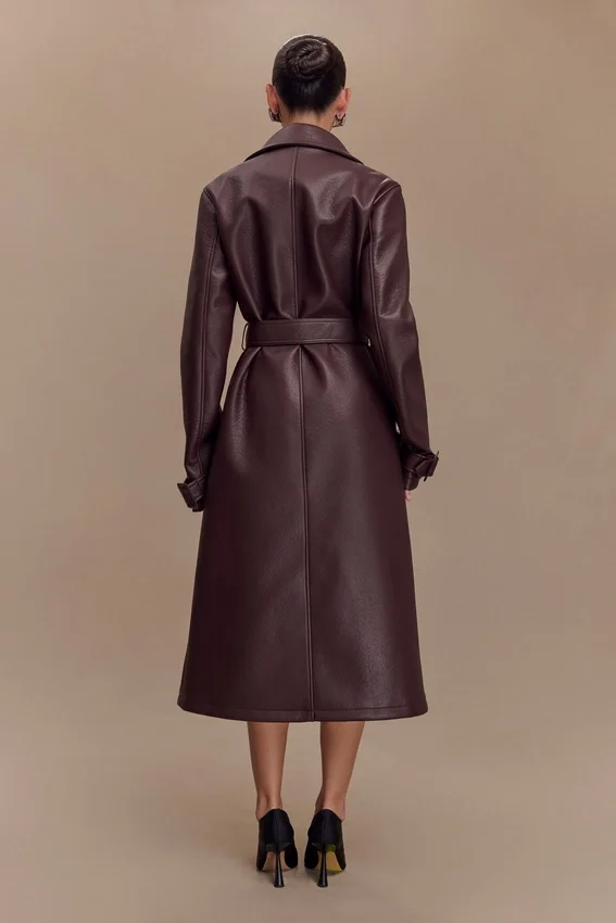 Tarah Faux Leather Trench Coat – Cacao Brown Tarah Faux Leather Trench Coat – Cacao Brown