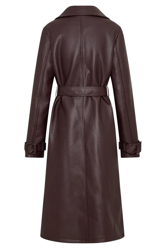 Tarah Faux Leather Trench Coat – Cacao Brown Tarah Faux Leather Trench Coat – Cacao Brown