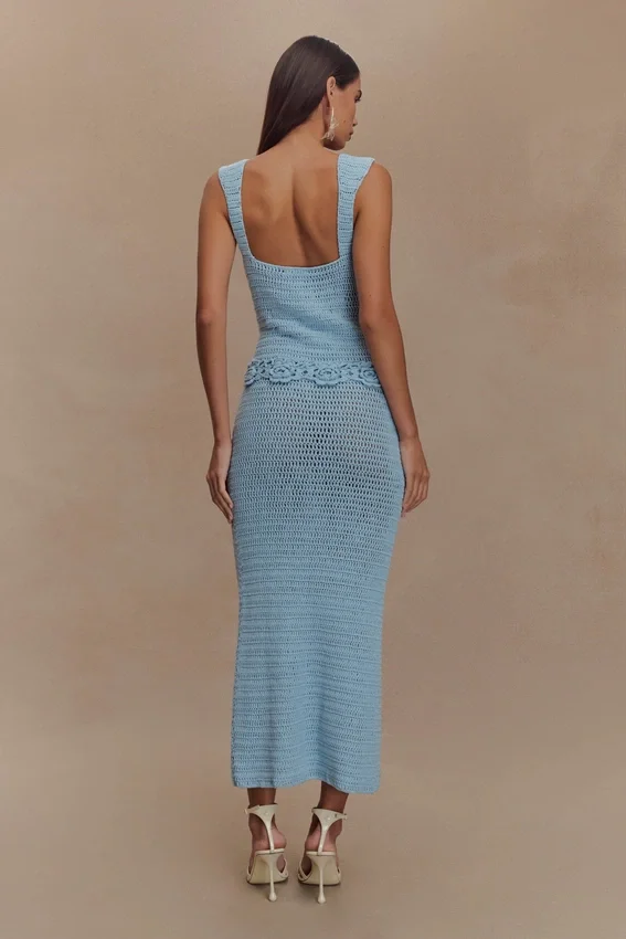 Teagan Floral Hand Crochet Midi Dress – Blue Teagan Floral Hand Crochet Midi Dress – Blue