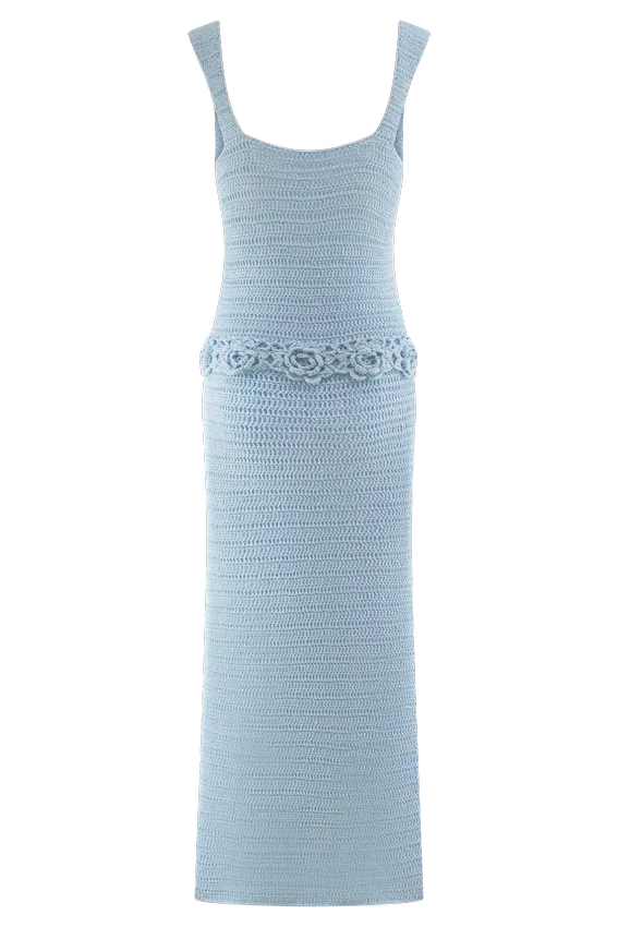 Teagan Floral Hand Crochet Midi Dress – Blue Teagan Floral Hand Crochet Midi Dress – Blue