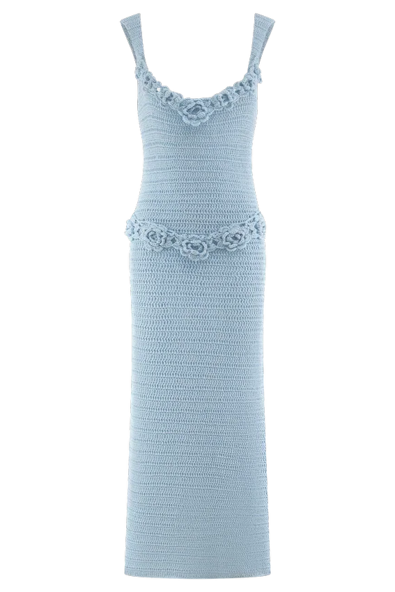 Teagan Floral Hand Crochet Midi Dress – Blue Teagan Floral Hand Crochet Midi Dress – Blue