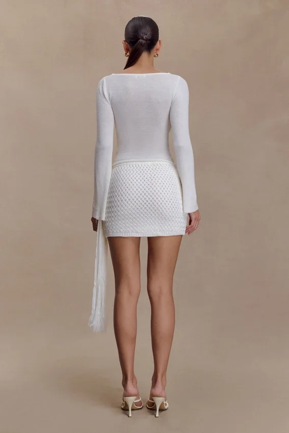 Elowen Knit Cowl Long Sleeve Top – White Elowen Knit Cowl Long Sleeve Top – White