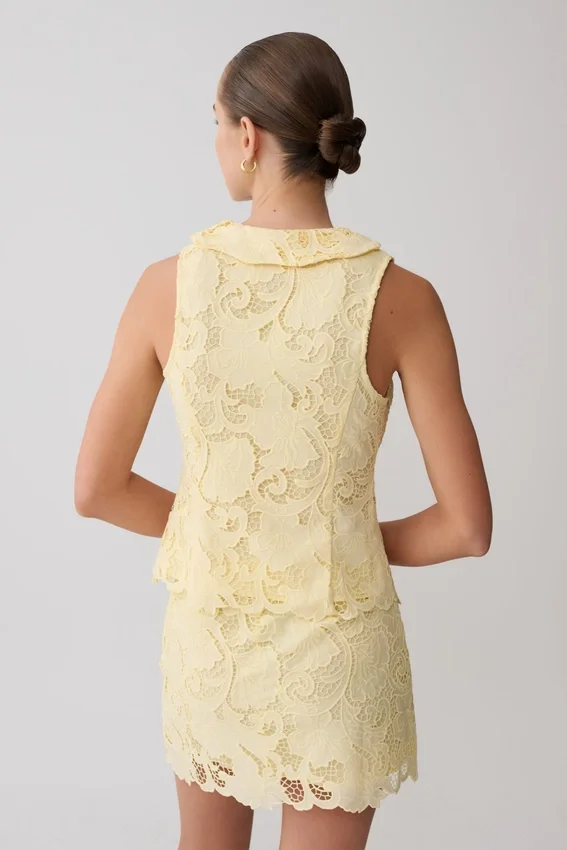 Tessa Broderie Tie Front Sleeveless Top – Lemon Tessa Broderie Tie Front Sleeveless Top – Lemon