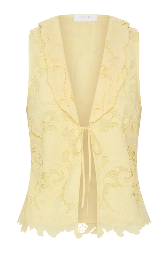 Tessa Broderie Tie Front Sleeveless Top – Lemon Tessa Broderie Tie Front Sleeveless Top – Lemon