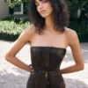 Thalia Faux Leather Boned Corset – Dark Chocolate