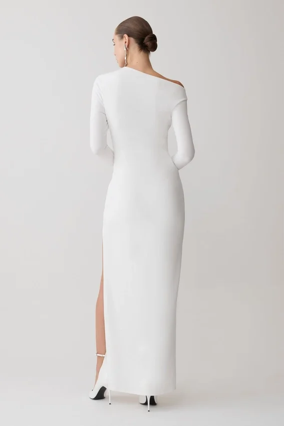 Thalyn Crepe Maxi Dress With Split – White Thalyn Crepe Maxi Dress With Split – White