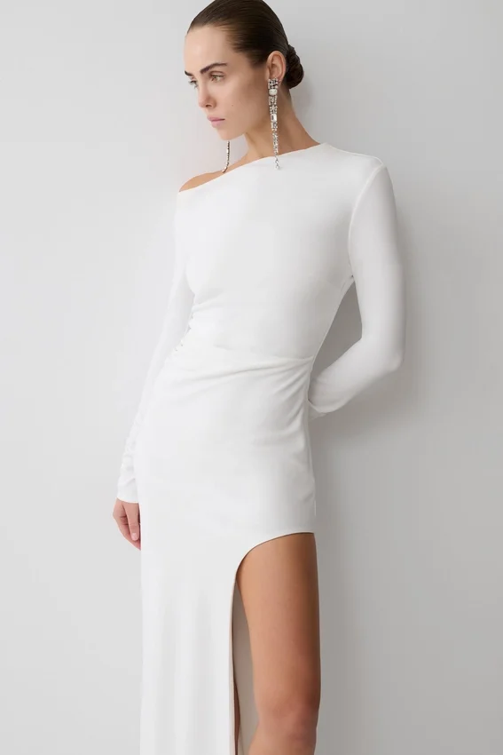 Thalyn Crepe Maxi Dress With Split – White Thalyn Crepe Maxi Dress With Split – White