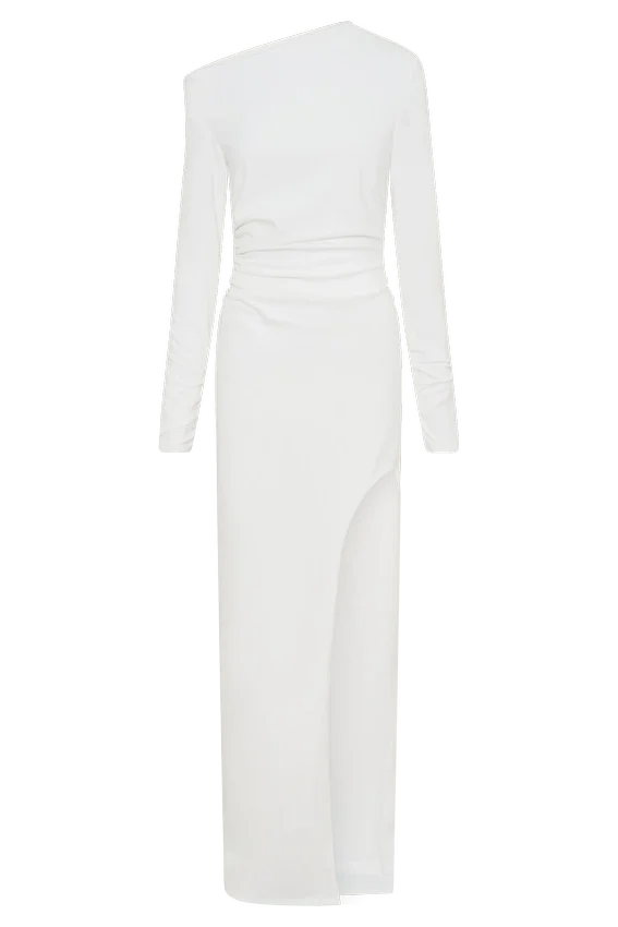 Thalyn Crepe Maxi Dress With Split – White Thalyn Crepe Maxi Dress With Split – White