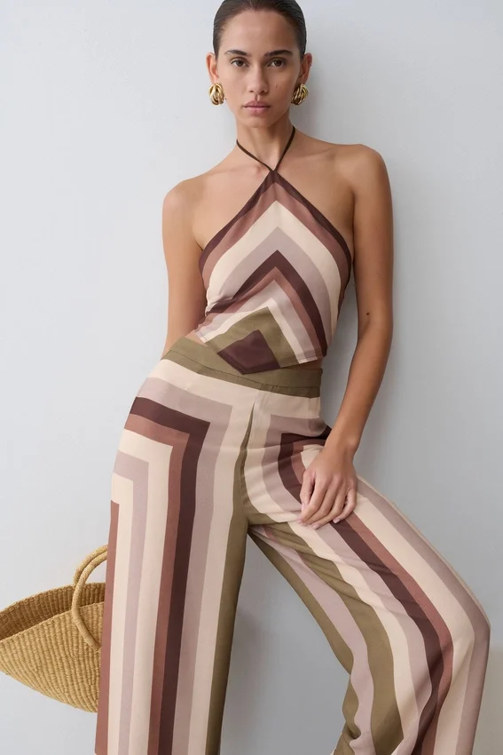 Thea Halter Chiffon Sleeveless Top – Multi Stripe Thea Halter Chiffon Sleeveless Top – Multi Stripe