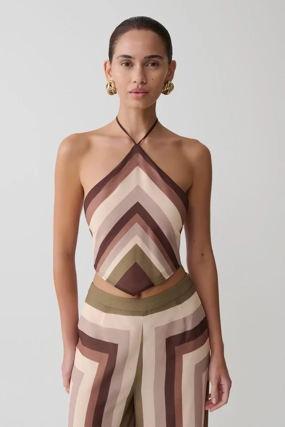 Thea Halter Chiffon Sleeveless Top – Multi Stripe Thea Halter Chiffon Sleeveless Top – Multi Stripe