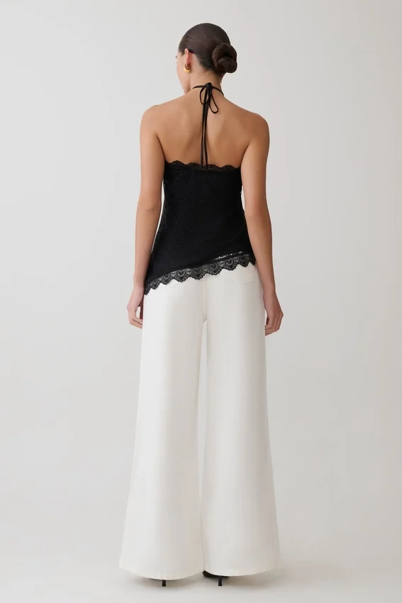 Theodosia Asymmetric Lace Halter Top – Black Theodosia Asymmetric Lace Halter Top – Black