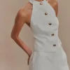 Tiara Halter Neck Suiting Top – White