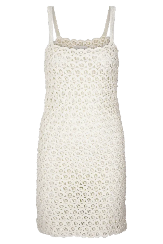 Vanessa Hand Crochet Pearl Mini Dress – Ivory Vanessa Hand Crochet Pearl Mini Dress – Ivory