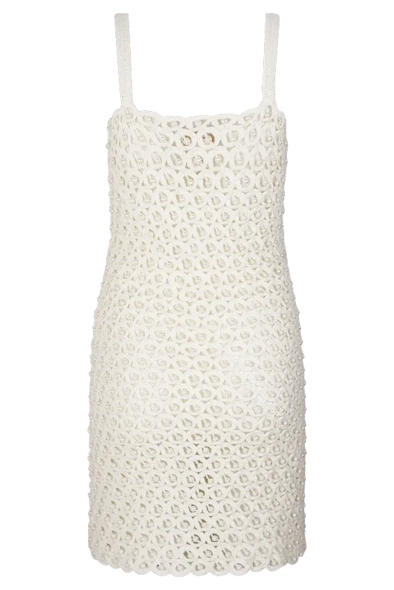 Vanessa Hand Crochet Pearl Mini Dress – Ivory Vanessa Hand Crochet Pearl Mini Dress – Ivory