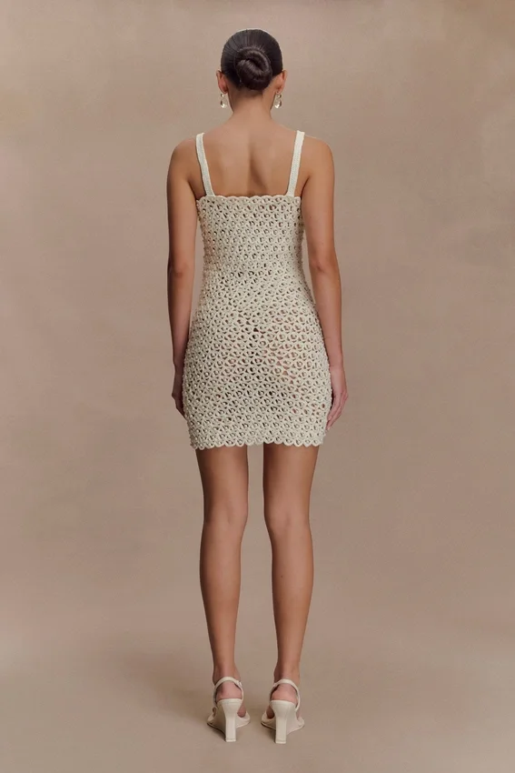 Vanessa Hand Crochet Pearl Mini Dress – Ivory Vanessa Hand Crochet Pearl Mini Dress – Ivory