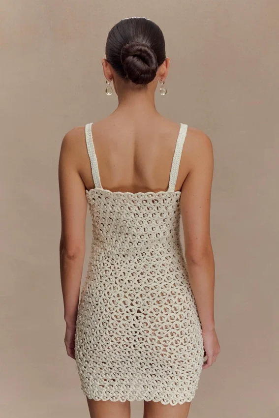Vanessa Hand Crochet Pearl Mini Dress – Ivory Vanessa Hand Crochet Pearl Mini Dress – Ivory