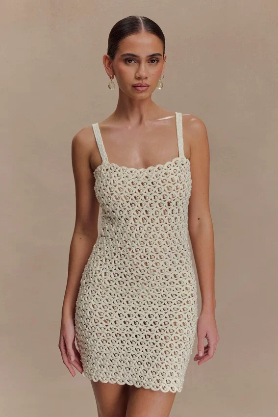 Vanessa Hand Crochet Pearl Mini Dress – Ivory Vanessa Hand Crochet Pearl Mini Dress – Ivory