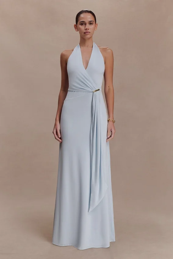 Veda Slinky Halter Maxi Dress – Pale Blue Veda Slinky Halter Maxi Dress – Pale Blue