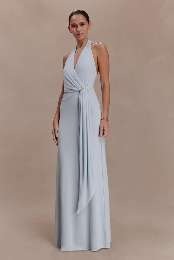 Veda Slinky Halter Maxi Dress – Pale Blue Veda Slinky Halter Maxi Dress – Pale Blue