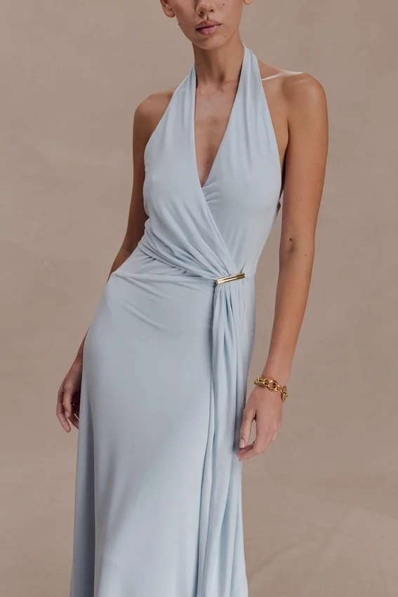 Veda Slinky Halter Maxi Dress – Pale Blue Veda Slinky Halter Maxi Dress – Pale Blue