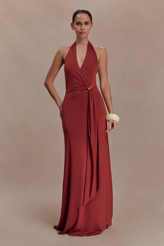 Veda Slinky Halter Maxi Dress – Russet Veda Slinky Halter Maxi Dress – Russet