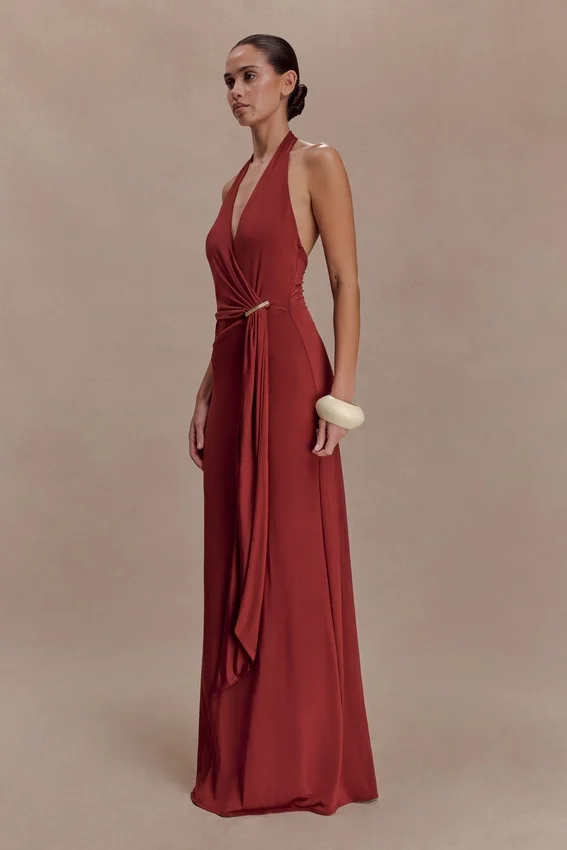 Veda Slinky Halter Maxi Dress – Russet Veda Slinky Halter Maxi Dress – Russet