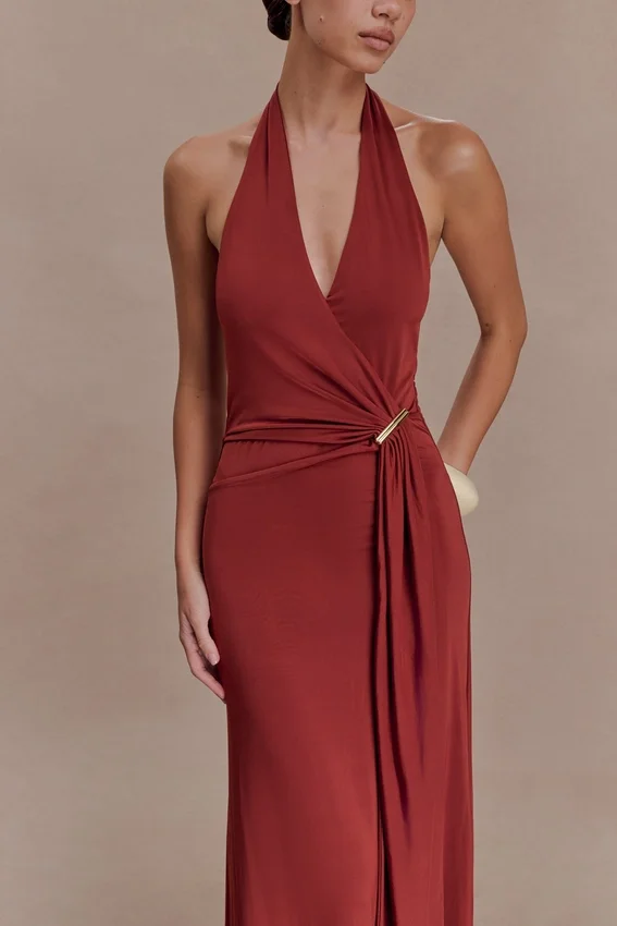 Veda Slinky Halter Maxi Dress – Russet Veda Slinky Halter Maxi Dress – Russet