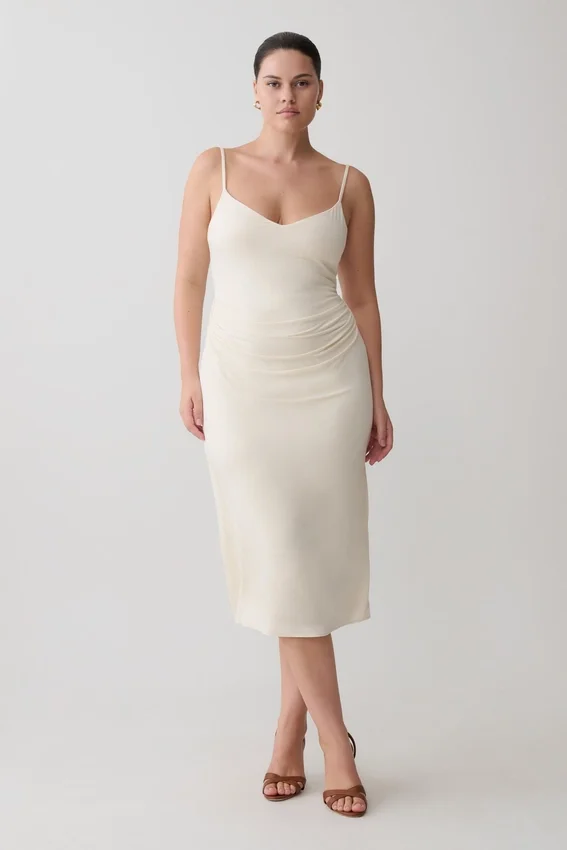 Vina Gathered Jersey Midi Dress – Ivory Vina Gathered Jersey Midi Dress – Ivory