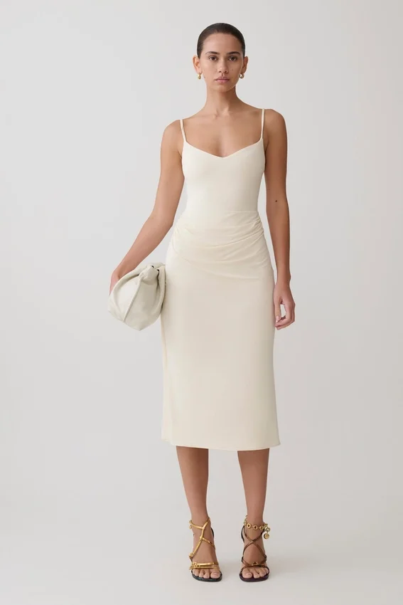 Vina Gathered Jersey Midi Dress – Ivory Vina Gathered Jersey Midi Dress – Ivory