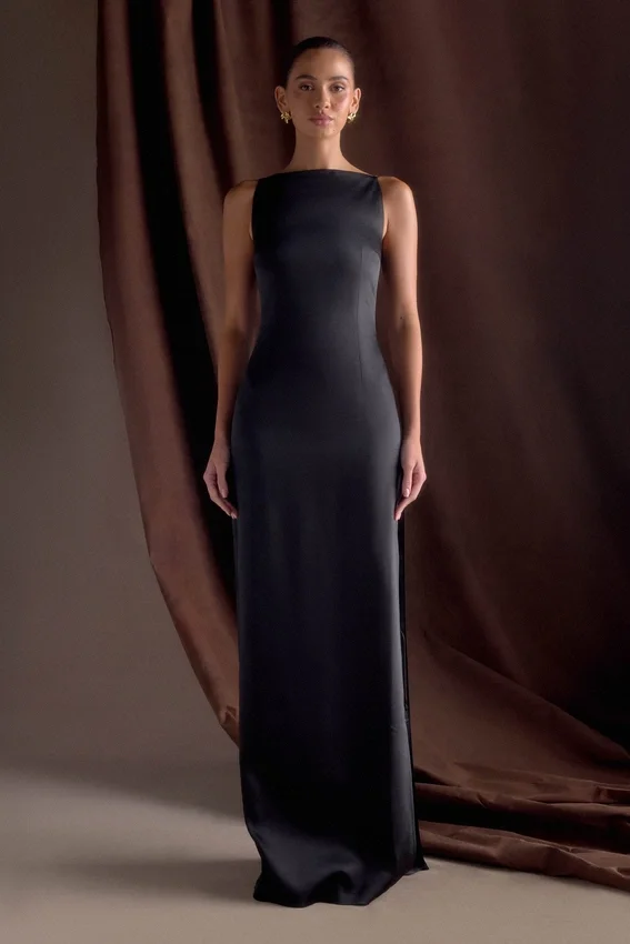 Violet Sleeveless Satin Maxi Dress – Black Violet Sleeveless Satin Maxi Dress – Black