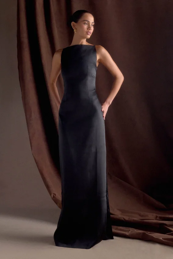 Violet Sleeveless Satin Maxi Dress – Black Violet Sleeveless Satin Maxi Dress – Black