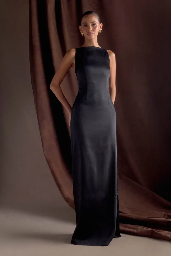 Violet Sleeveless Satin Maxi Dress – Black Violet Sleeveless Satin Maxi Dress – Black