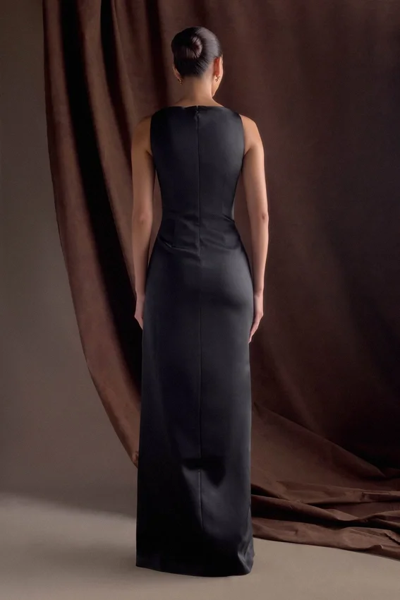 Violet Sleeveless Satin Maxi Dress – Black Violet Sleeveless Satin Maxi Dress – Black