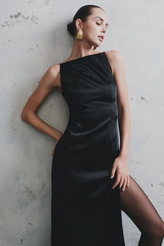 Violet Sleeveless Satin Maxi Dress – Black Violet Sleeveless Satin Maxi Dress – Black