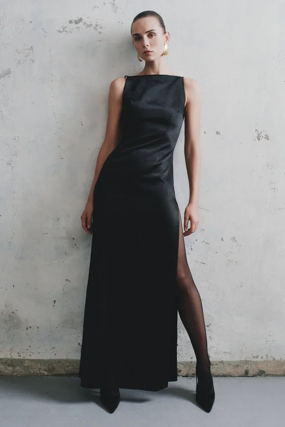 Violet Sleeveless Satin Maxi Dress – Black Violet Sleeveless Satin Maxi Dress – Black